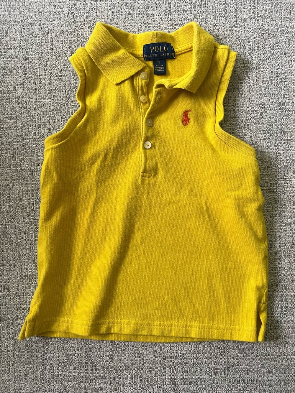 Polo Ralph Lauren Girls Yellow Sleeveless Polo Size 5 Preppy Summer Top